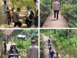 Anggota Polsek Rangkbitung Dan Polres Lebak Monitoring Jembatan Gantung Amblas DiDesa sangiang Tanjung